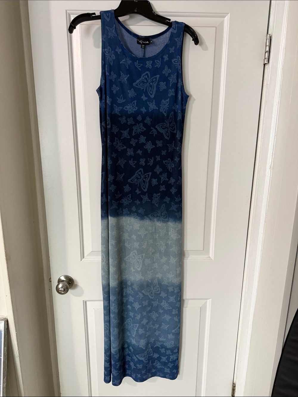 Blue Ombre Butterfly Body Con Maxi Dress